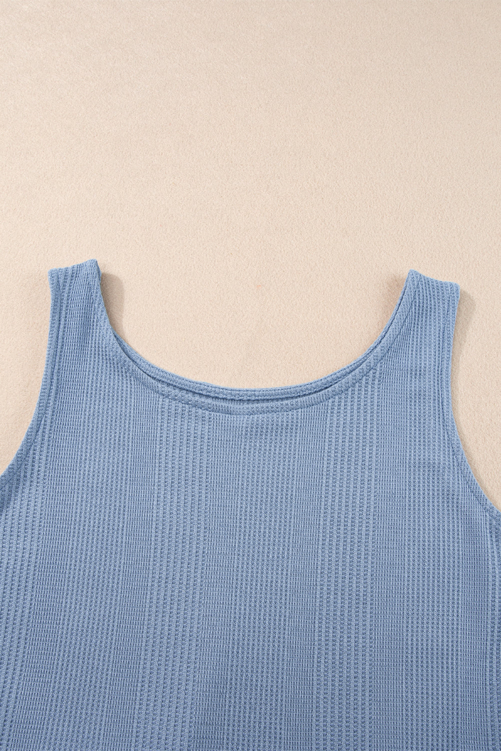 Beau Blue Solid Color Ribbed Ruffle Tank Top and Pants Set - The Fair Lady Shop