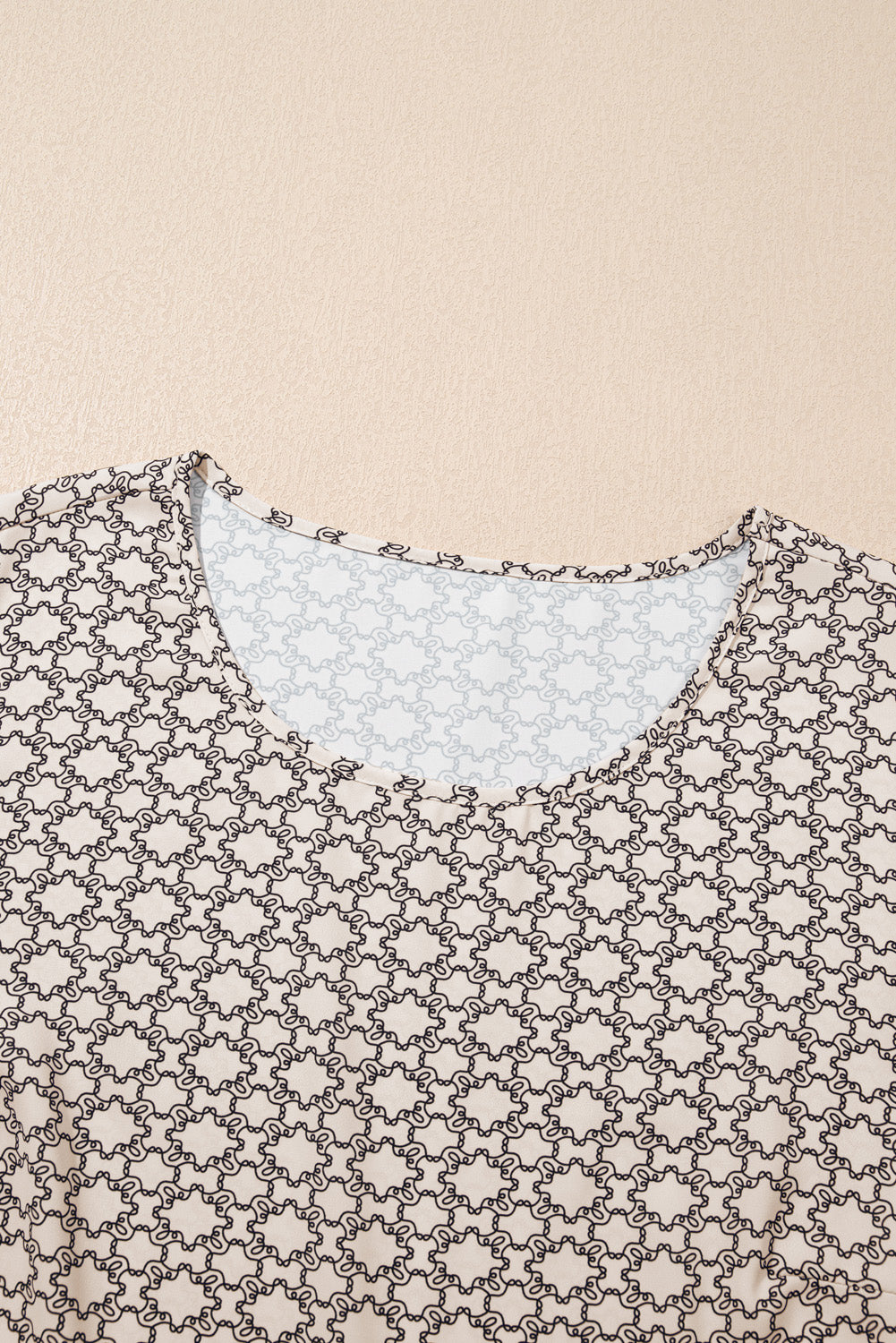 Khaki Geometric Print Frill Tulip Sleeve Plus Size Blouse - The Fair Lady Shop