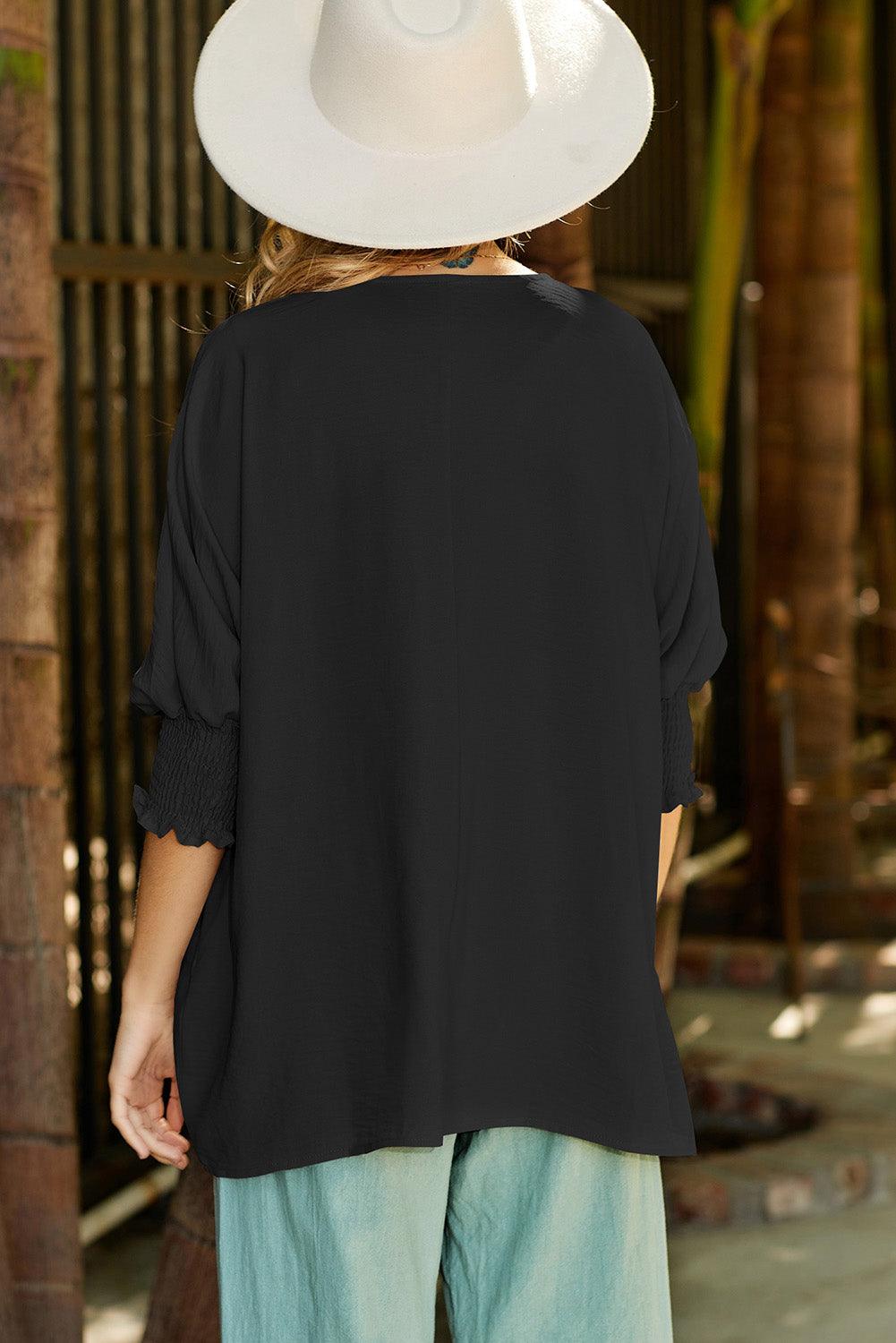 White Plain & Casual Shirred Cuffs Half Sleeve Top - The Fair Lady Shop