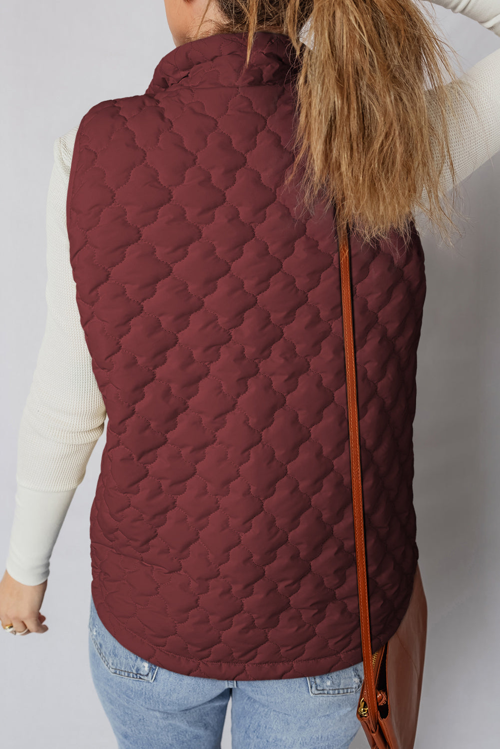 Wild Ginger  Flower Shape Quilted Snap Button Zip Up Winter Vest