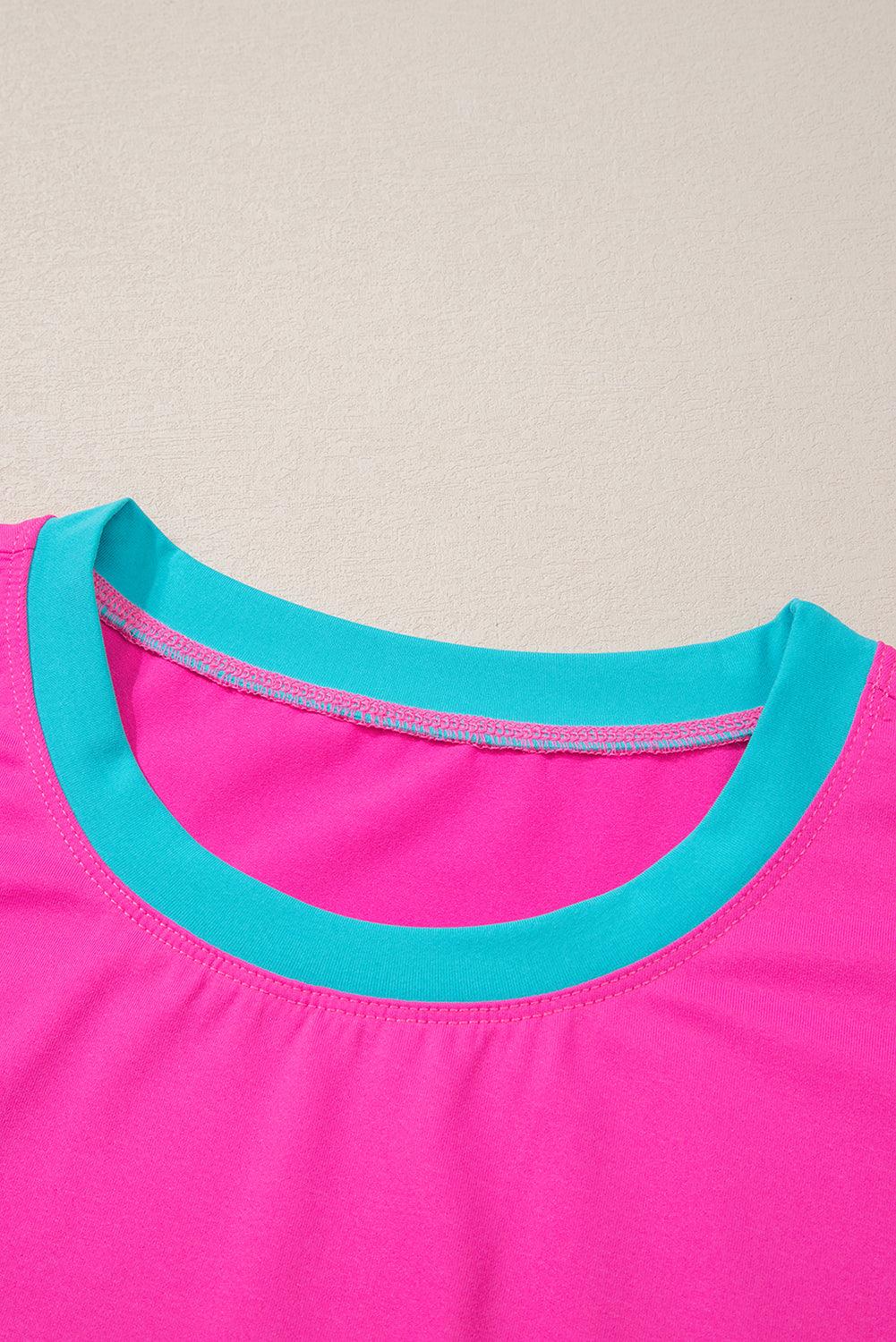 Peach Blossom Color Block Loose Fit Top & Elastic Waist Shorts Set - The Fair Lady Shop