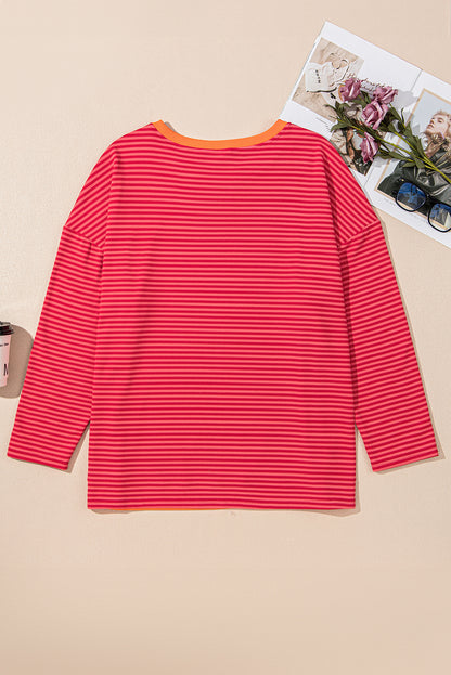 Orange Stripe Plus Size Drop Shoulder Long Sleeve Top - The Fair Lady Shop