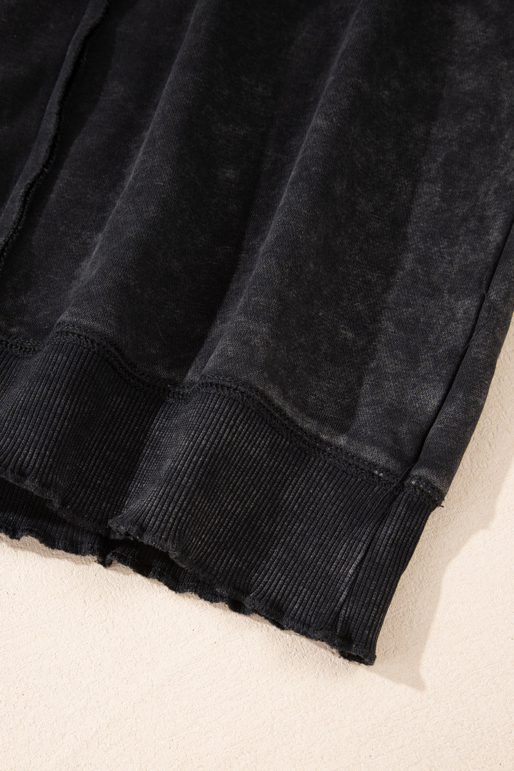 Black Solid Waffle Knit Patchwork Raglan Sleeve Sweatshirt - The Fair Lady Shop