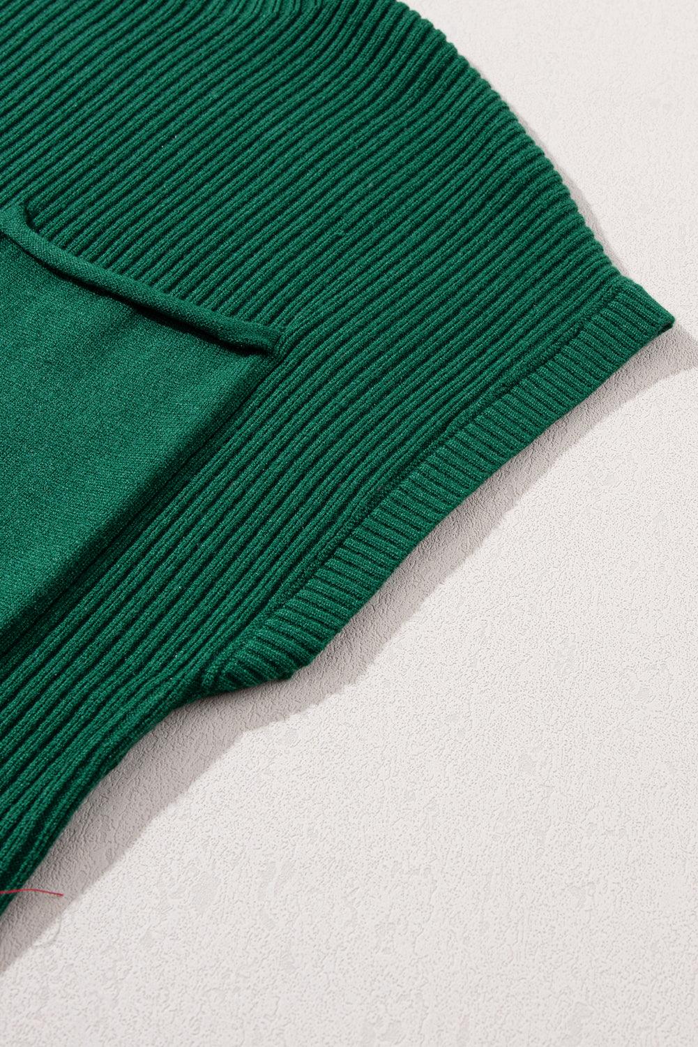 Green Patch Pocket Ribbed Knit Short Sleeve Sweater - The Fair Lady Shop