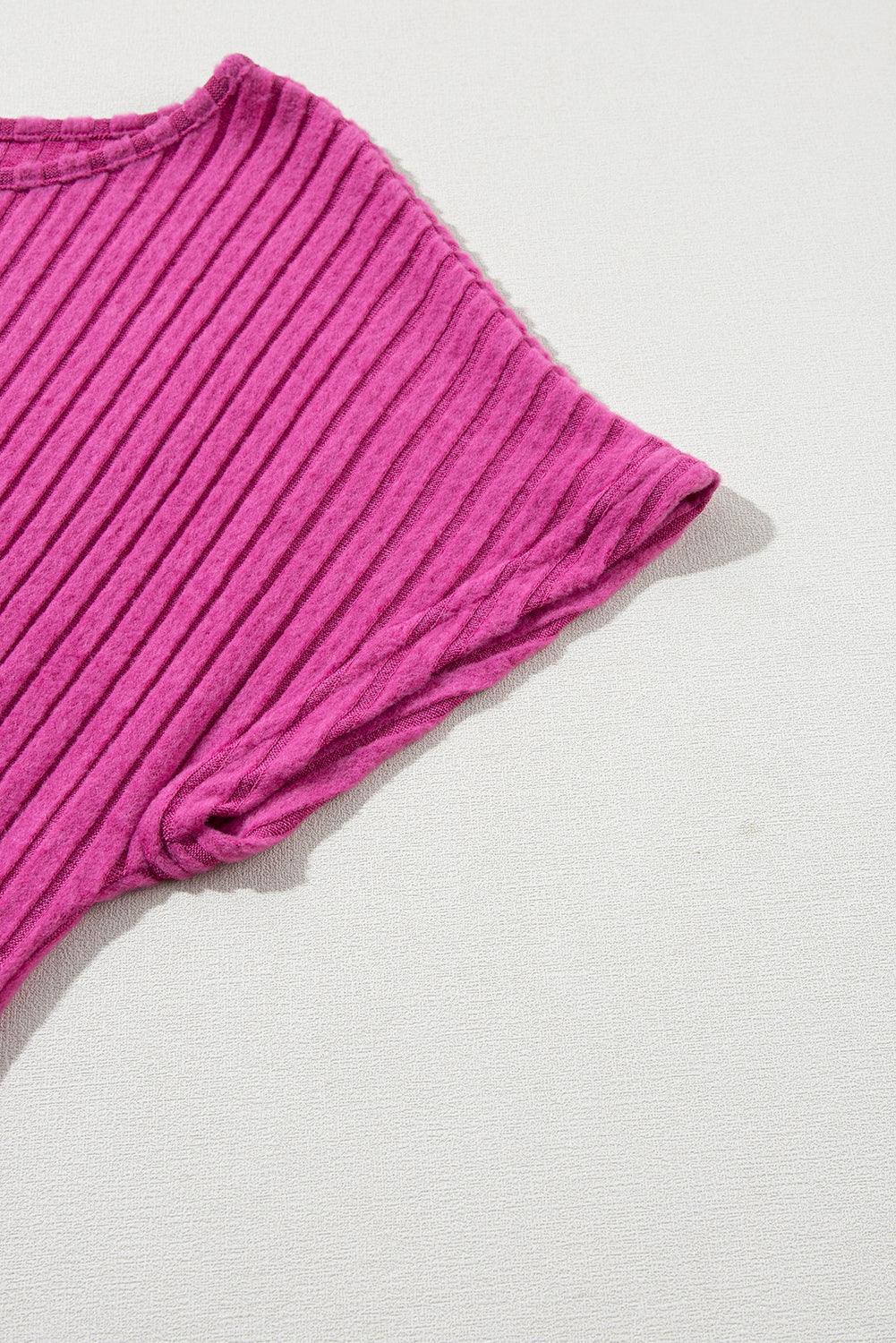 Grass Green Solid Color Ribbed Short Sleeve Wide Leg Jumpsuit - The Fair Lady Shop