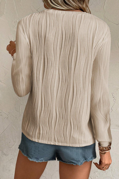 Apricot Wavy Textured Solid Color Drop Shoulder Pullover Top - The Fair Lady Shop