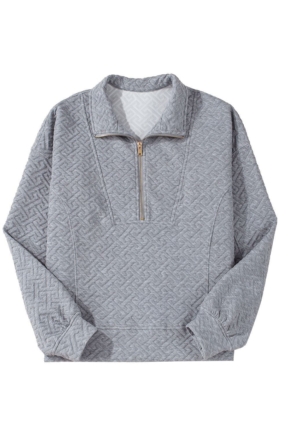 Gray Textured Half Zipper Collared Sweatshirt - The Fair Lady Shop