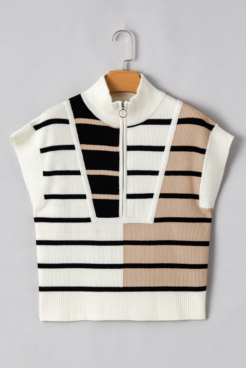 Black Stripe Quarter Zip Collar Knit Vest - The Fair Lady Shop