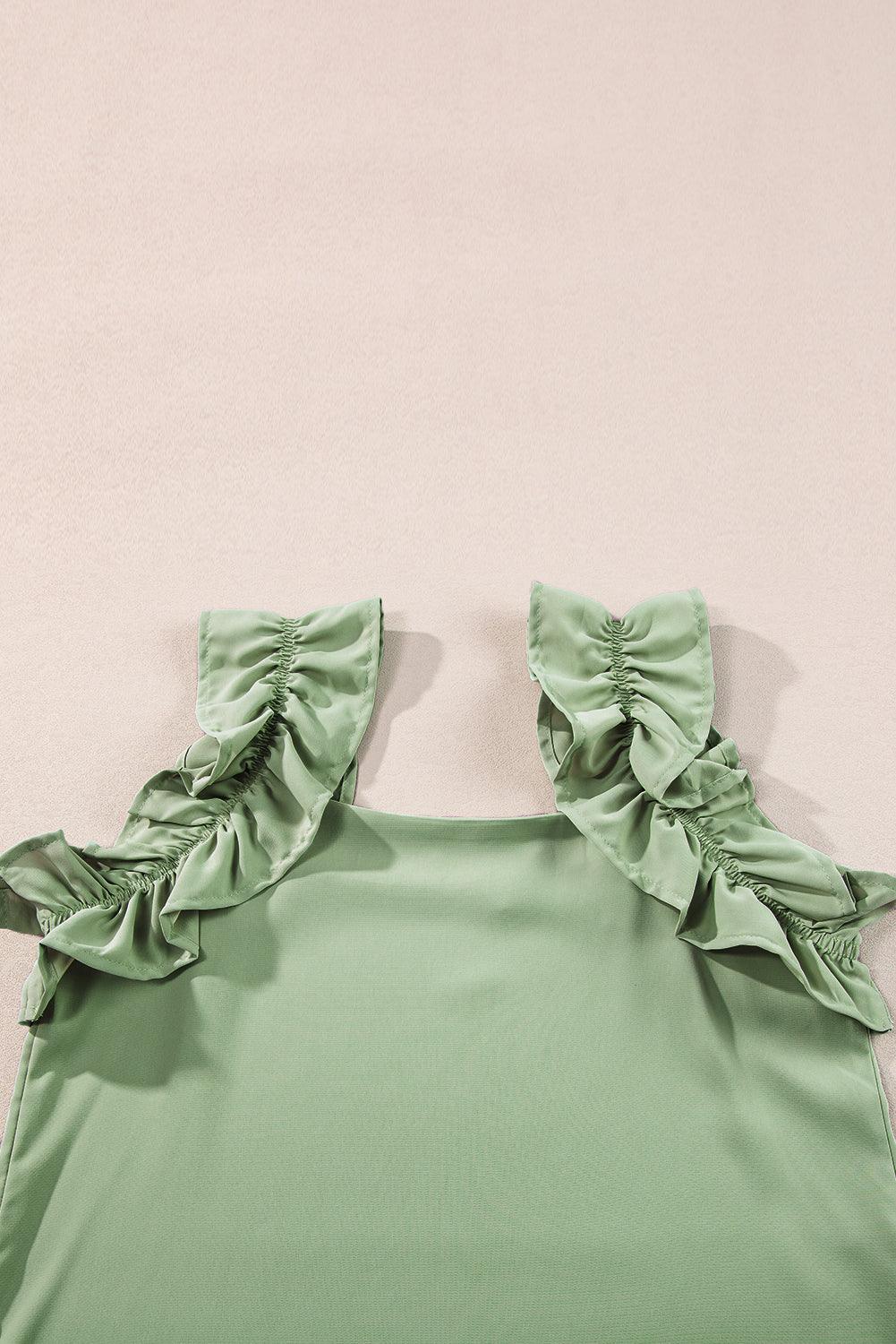 Oatmeal Solid Ruffle Trim Sleeveless Blouse - The Fair Lady Shop