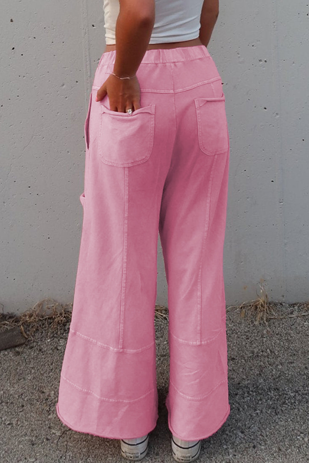 Bonbon Mineral Wash Exposed Seam Wide Leg Cargo Pants - The Fair Lady Shop