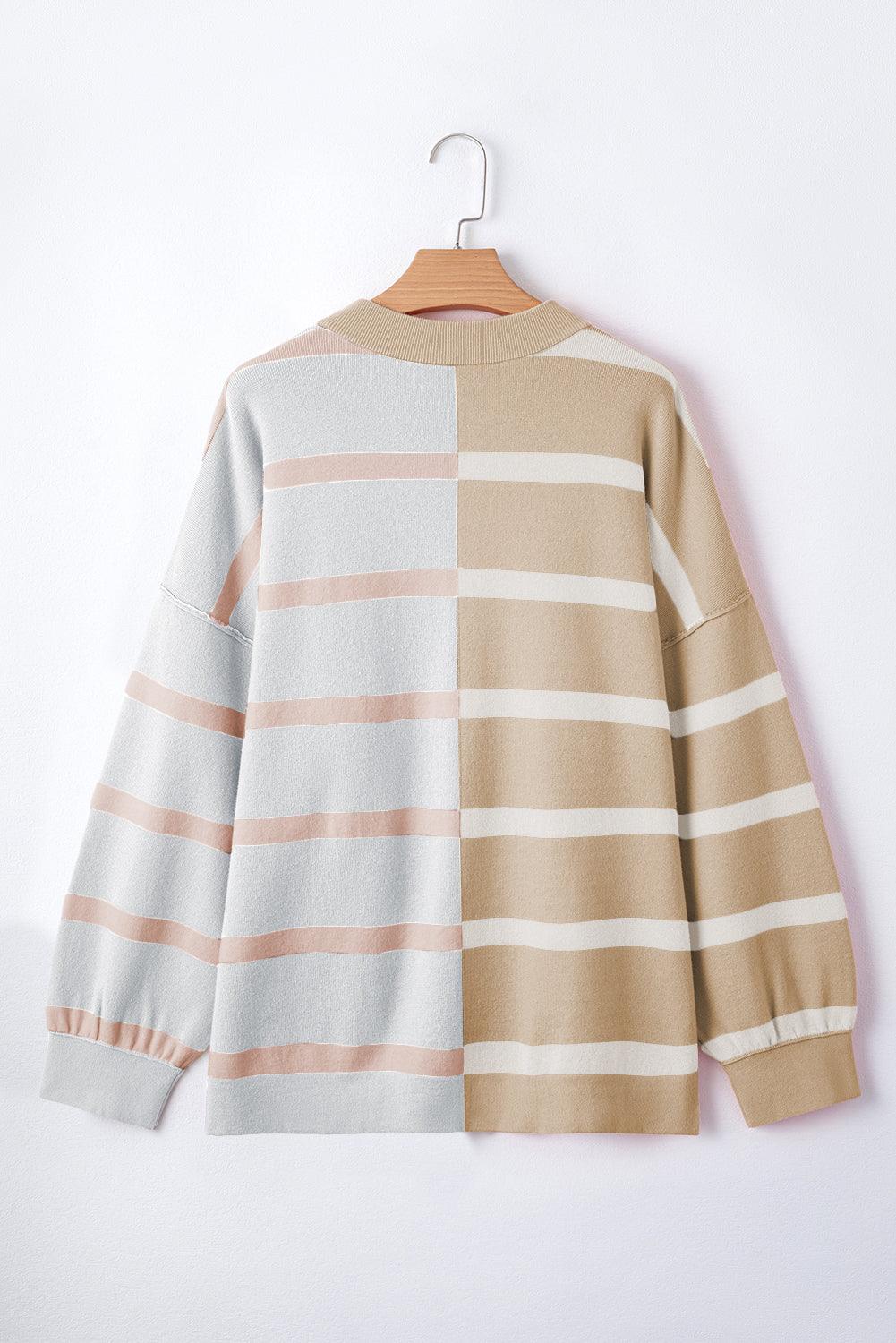 Khaki Stripe Exposed Seam Patchwork Loose Sweatshirts - The Fair Lady Shop