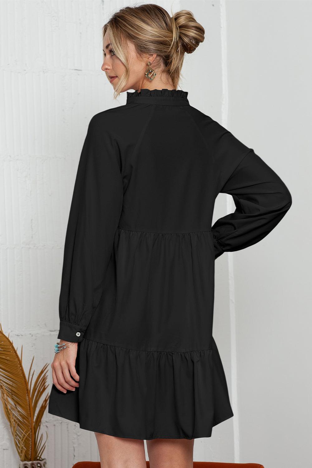 Pink Casual Stand V Neck Short Frill Dress - The Fair Lady Shop