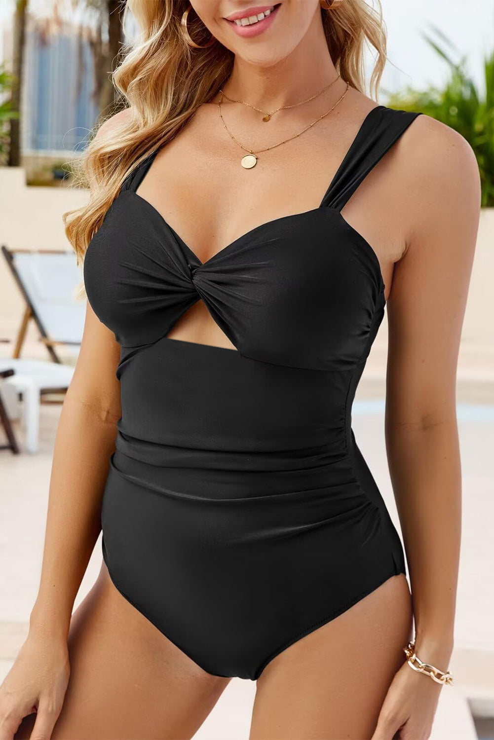 Black Cut Out Twist Bowknot Backless One Piece Swimsuit - The Fair Lady Shop