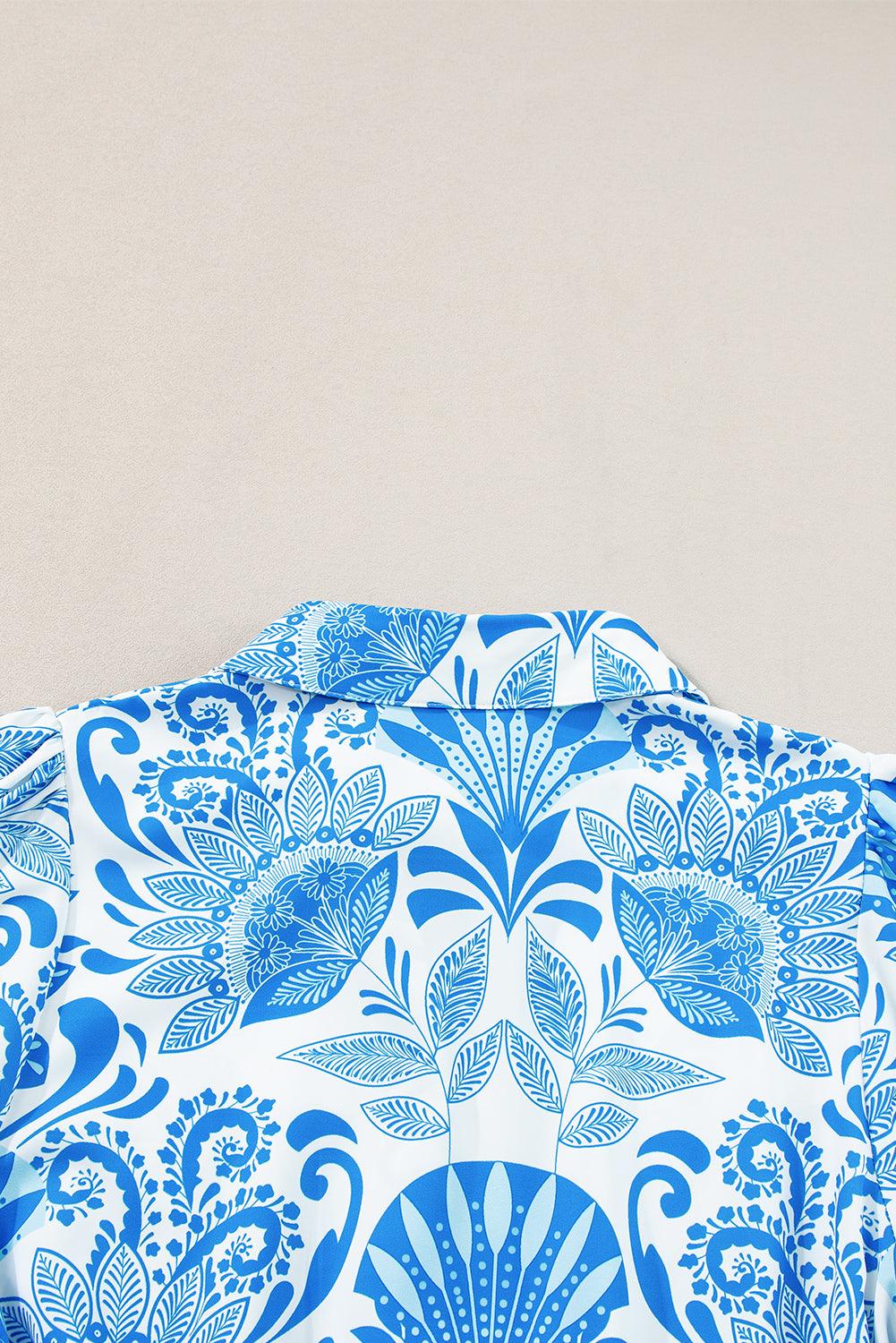 Sky Blue Boho Floral Print Frill Tiered Mini Dress - The Fair Lady Shop