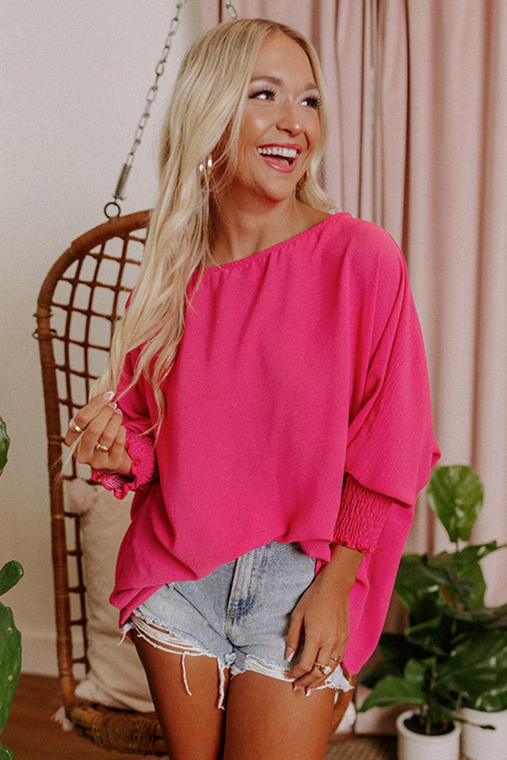 White Plain & Casual Shirred Cuffs Half Sleeve Top - The Fair Lady Shop