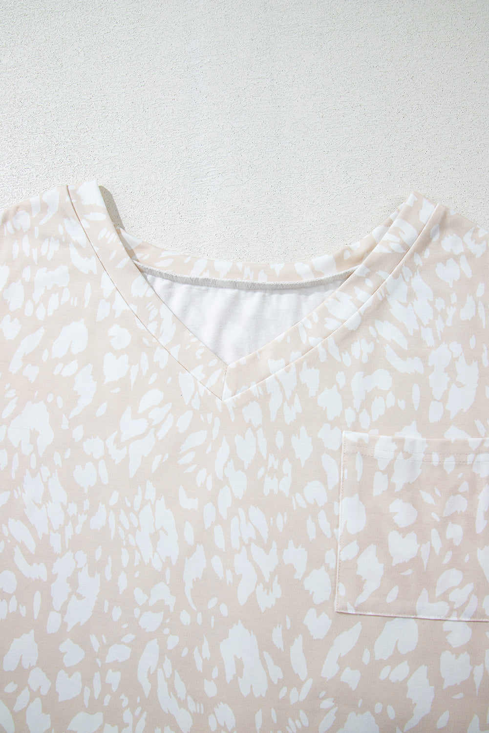 Khaki Leopard Print V Neck Side Slit Loose Fit T-Shirt - The Fair Lady Shop