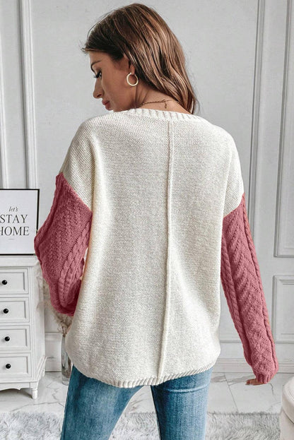 Rose Tan Colorblock Pocket Drop Shoulder Sweater - The Fair Lady Shop