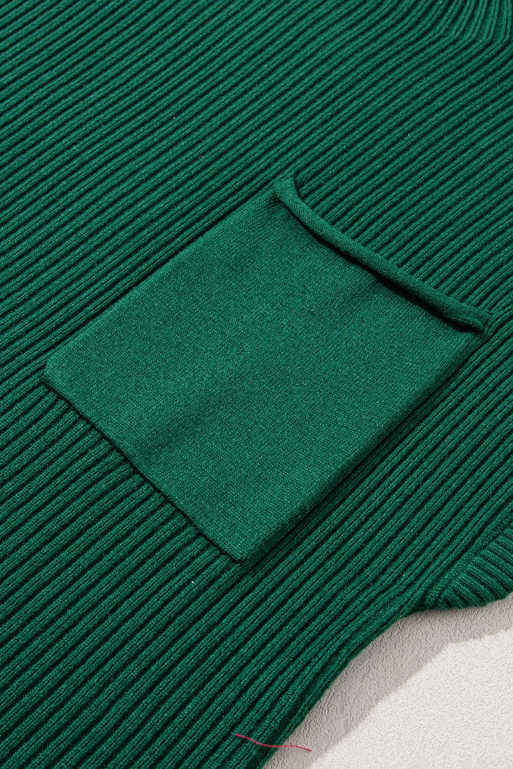 Green Patch Pocket Ribbed Knit Short Sleeve Sweater - The Fair Lady Shop