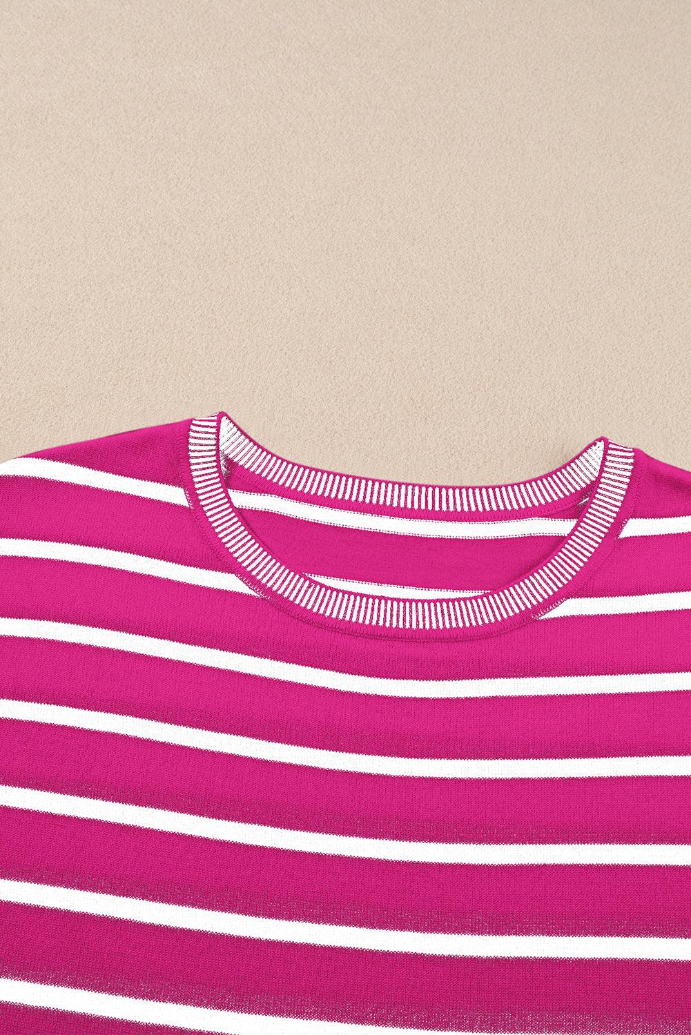 Khaki Stripe Knitted Dolman T Shirt - The Fair Lady Shop
