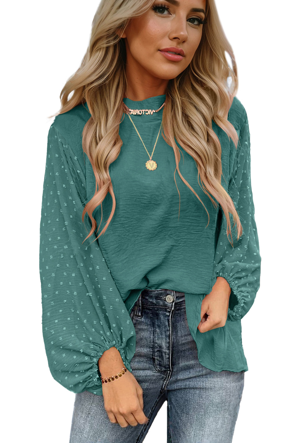 Skobeloff Swiss Dot Balloon Sleeve Patchwork Crinkle Blouse - The Fair Lady Shop