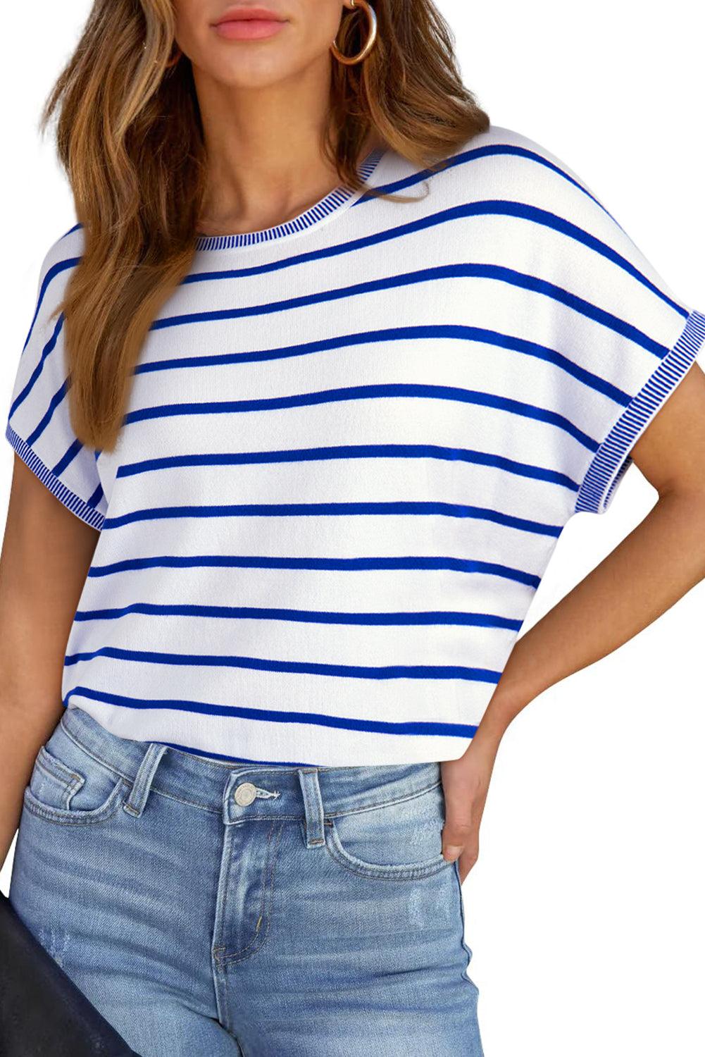 Khaki Stripe Knitted Dolman T Shirt - The Fair Lady Shop