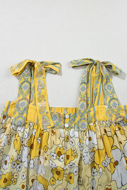 Yellow Floral Patchwork Boho Knot Straps Top - The Fair Lady Shop