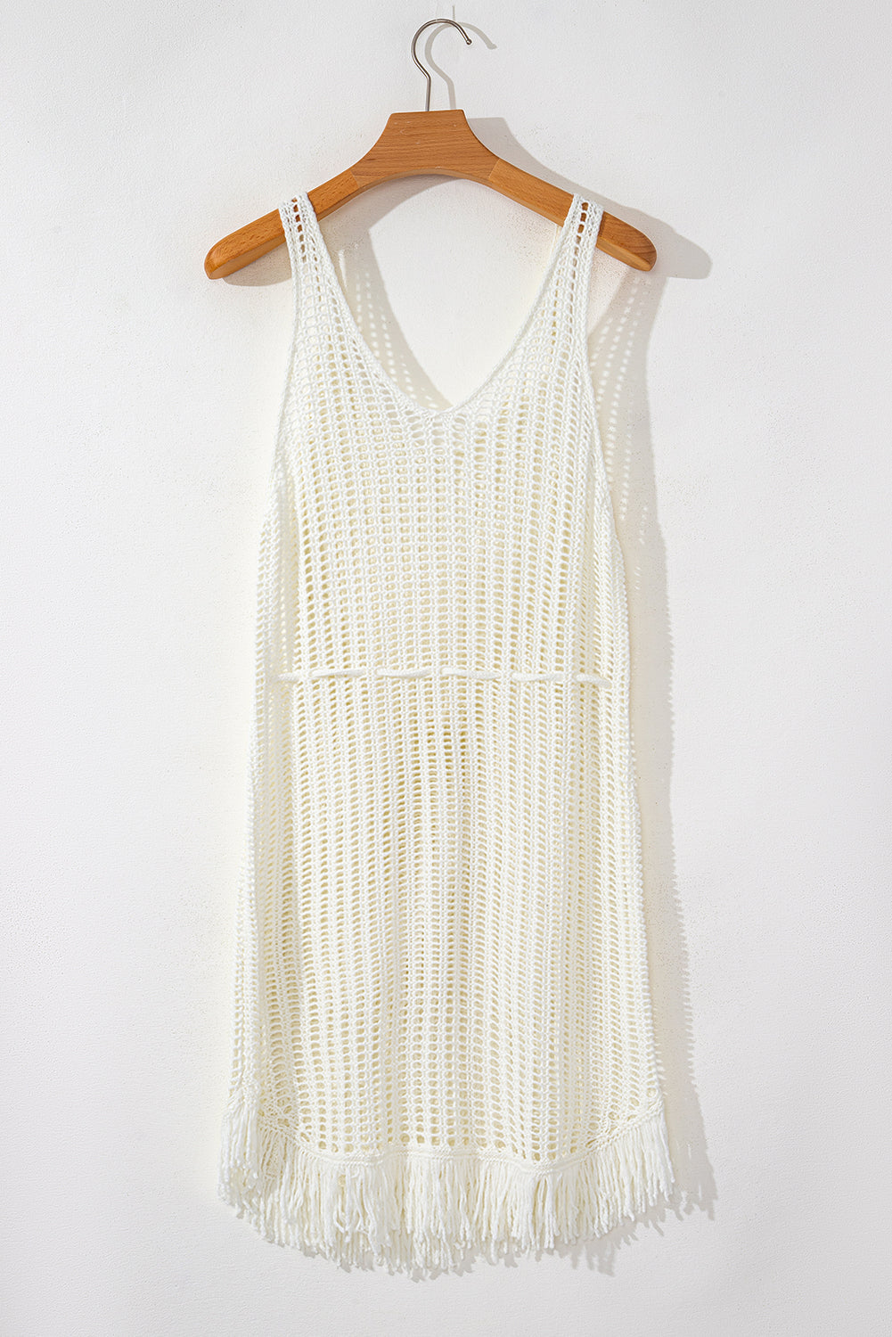 White Crochet Fishnet Fringe Hem Beach Cover Up - The Fair Lady Shop
