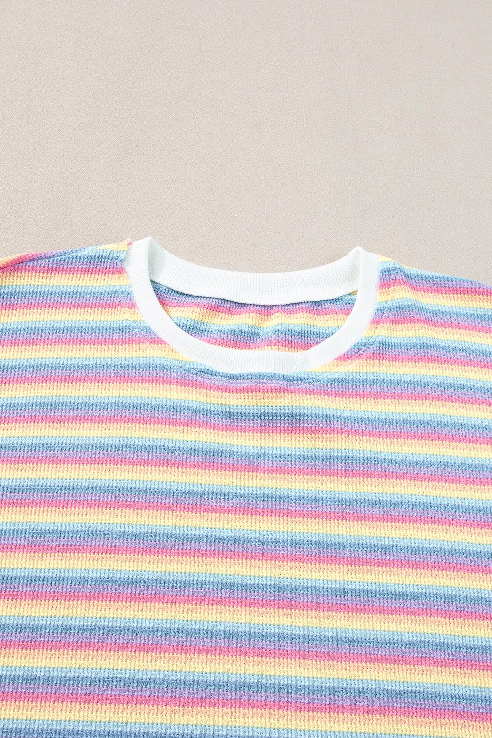 Yellow Stripe Rainbow Tee and Tassel Drawstring Wide Leg Pants Set - The Fair Lady Shop