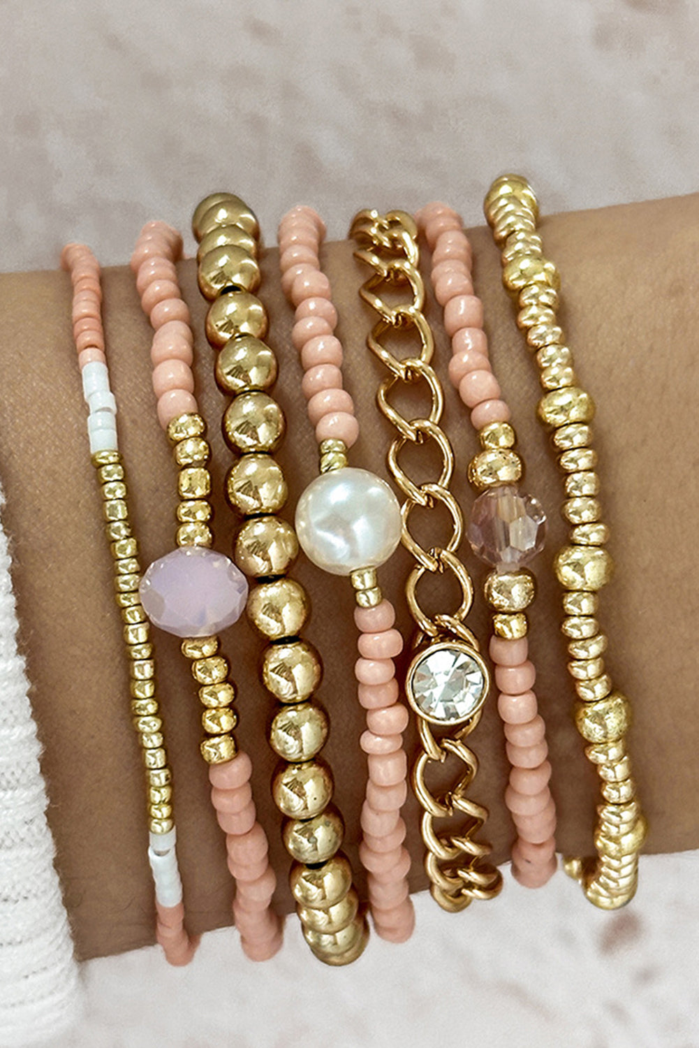 Gold Chain and Beaded Stretch Bracelet Set - The Fair Lady Shop