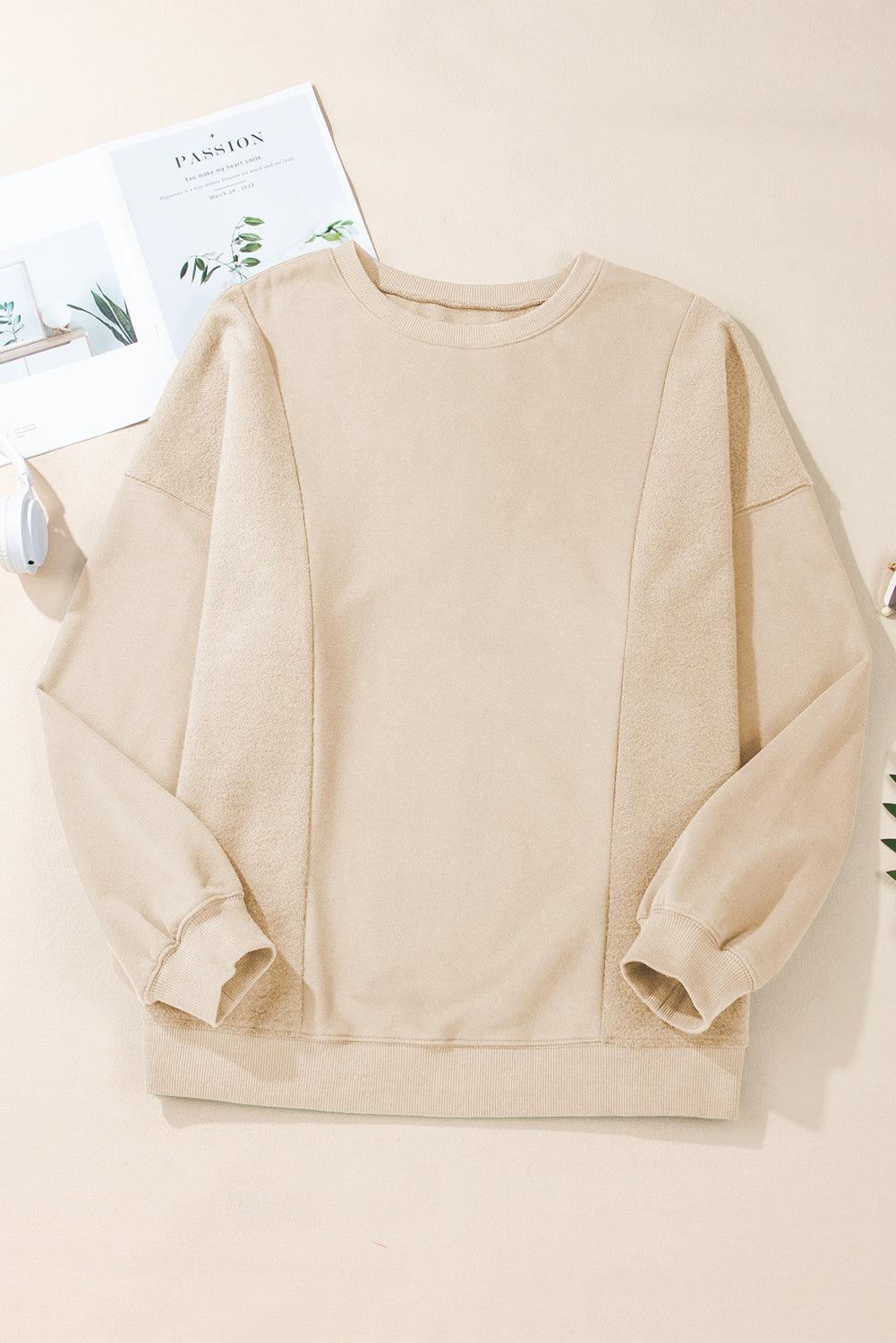 Apricot Loose Patchwork Crewneck Plus Size Sweatshirt - The Fair Lady Shop