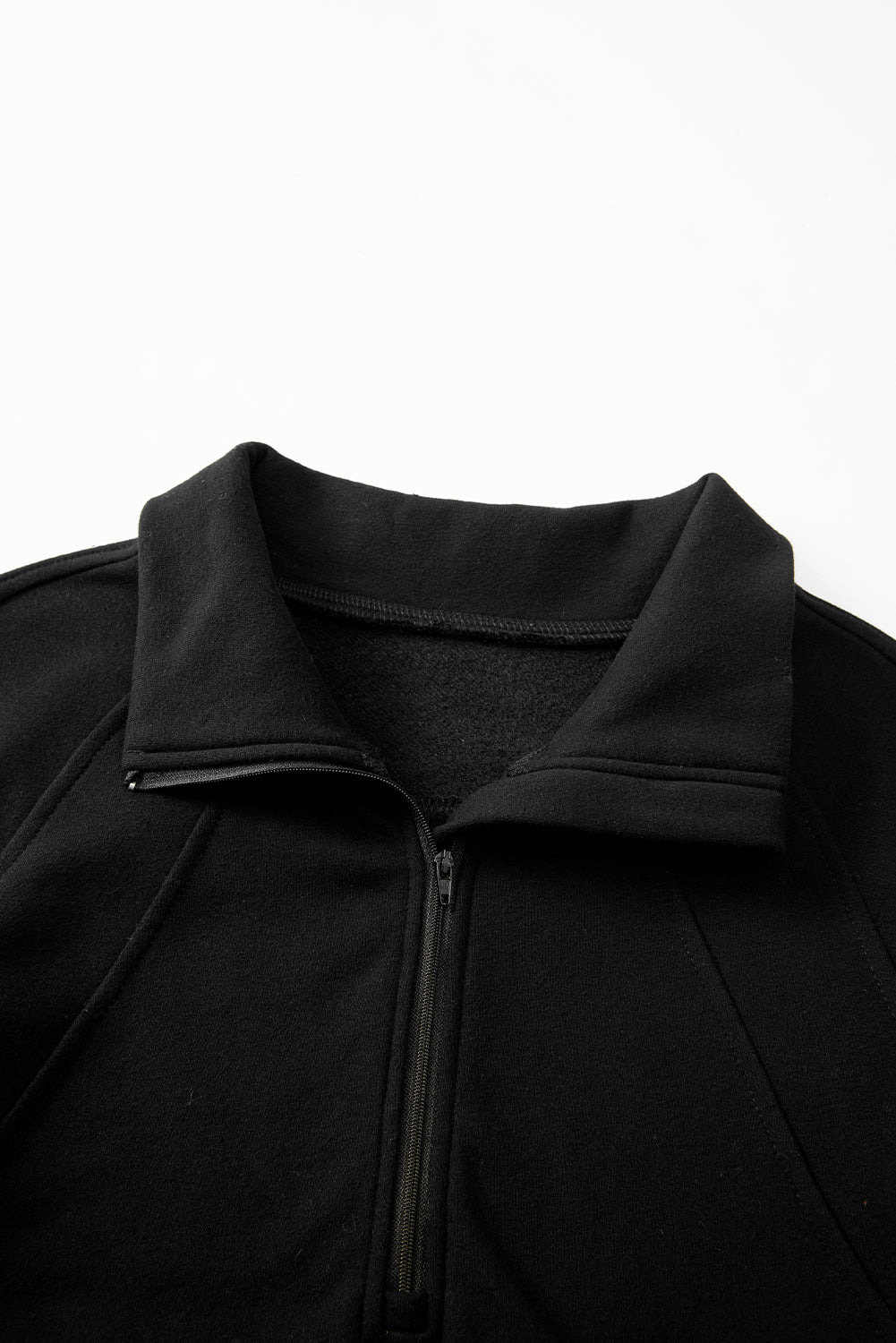 Black Zip Up Stand Collar Ribbed Thumbhole Sleeve Sweatshirt - The Fair Lady Shop