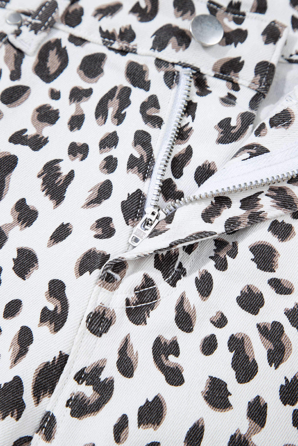 White Leopard Frayed Hem Denim Shorts - The Fair Lady Shop