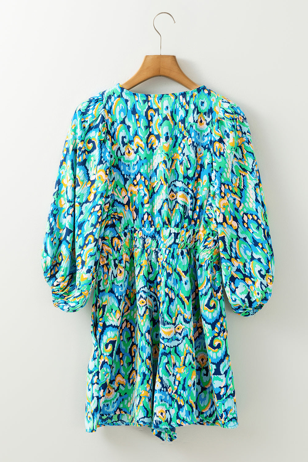 Green Abstract Print Batwing Sleeve V Neck High Waist Romper - The Fair Lady Shop