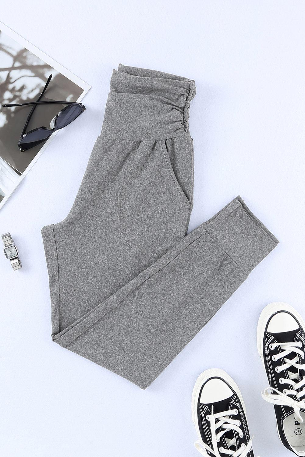 Black Pleated Casual Pocket High Waisted Leggings - The Fair Lady Shop