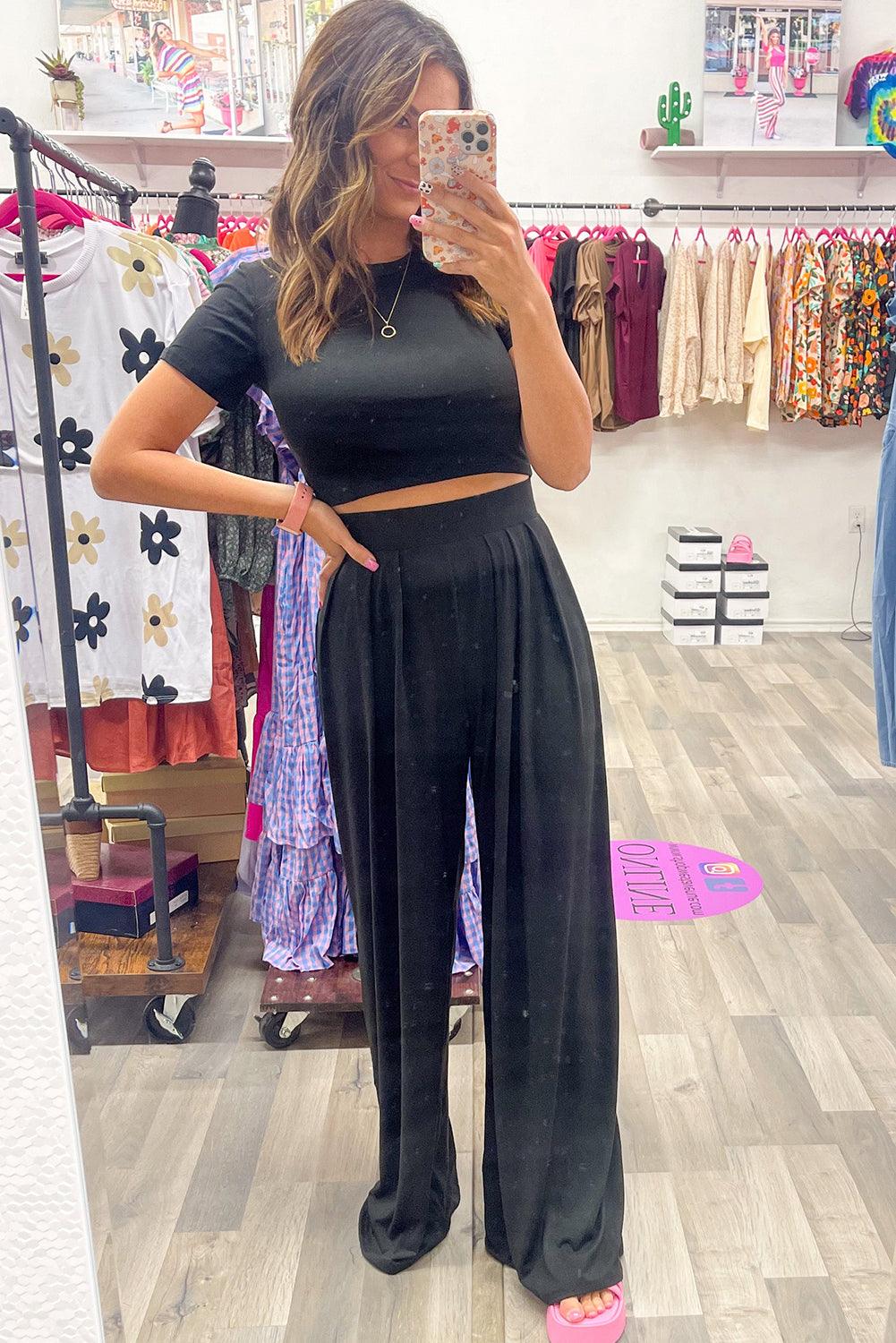 Strawberry Pink Plain Slim Fit Crop Top And Wide Leg Pants Set - The Fair Lady Shop