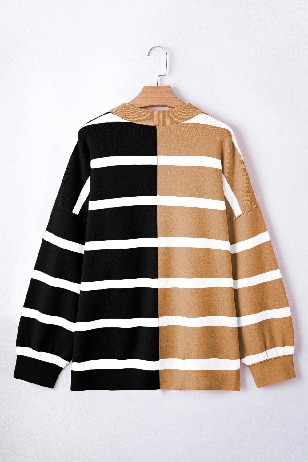 Khaki Stripe Exposed Seam Patchwork Loose Sweatshirts - The Fair Lady Shop