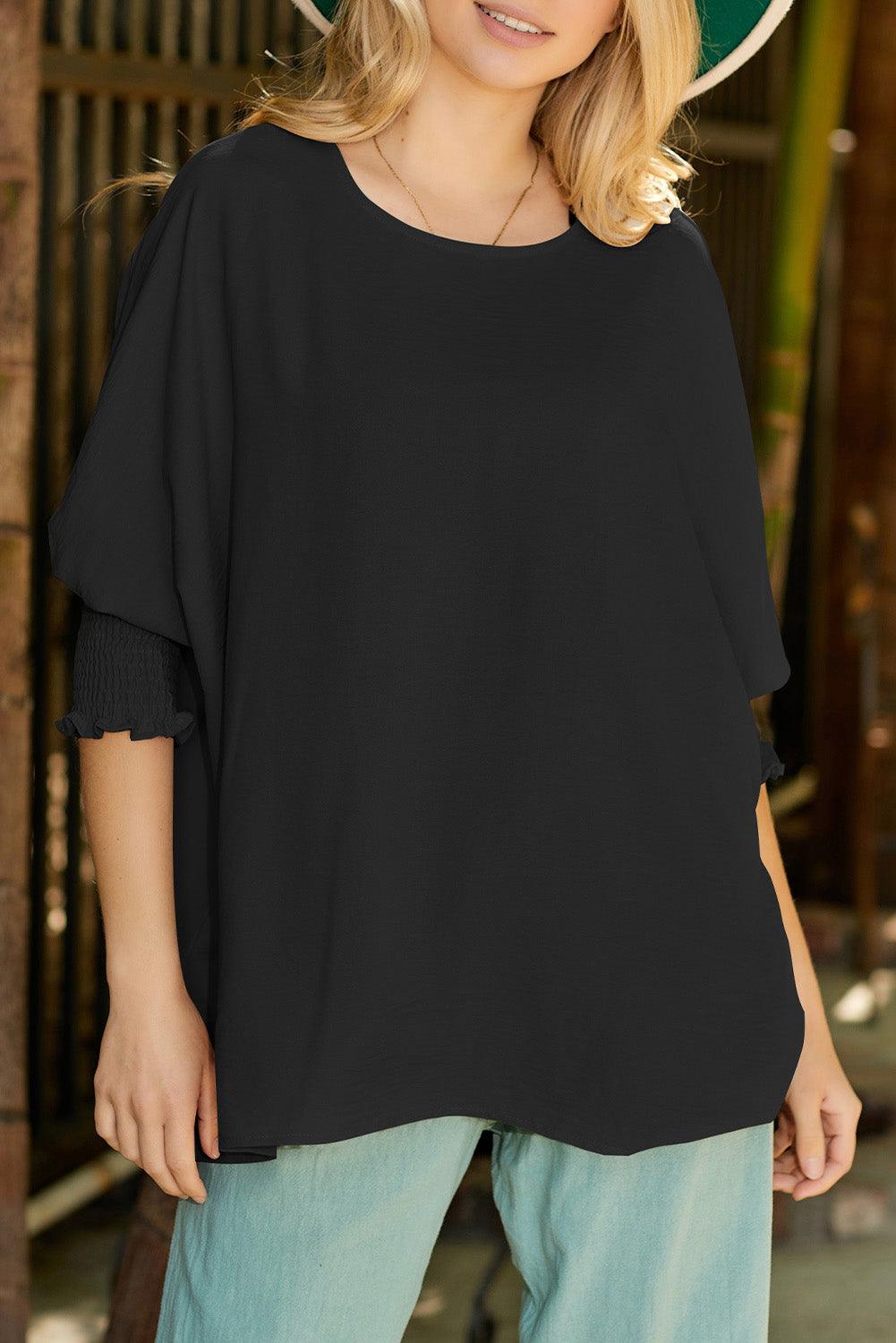 White Plain & Casual Shirred Cuffs Half Sleeve Top - The Fair Lady Shop