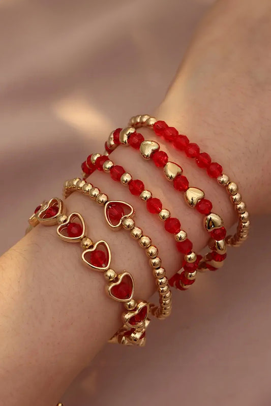 Fiery Red Valentines Heart Beaded Layered Bracelet