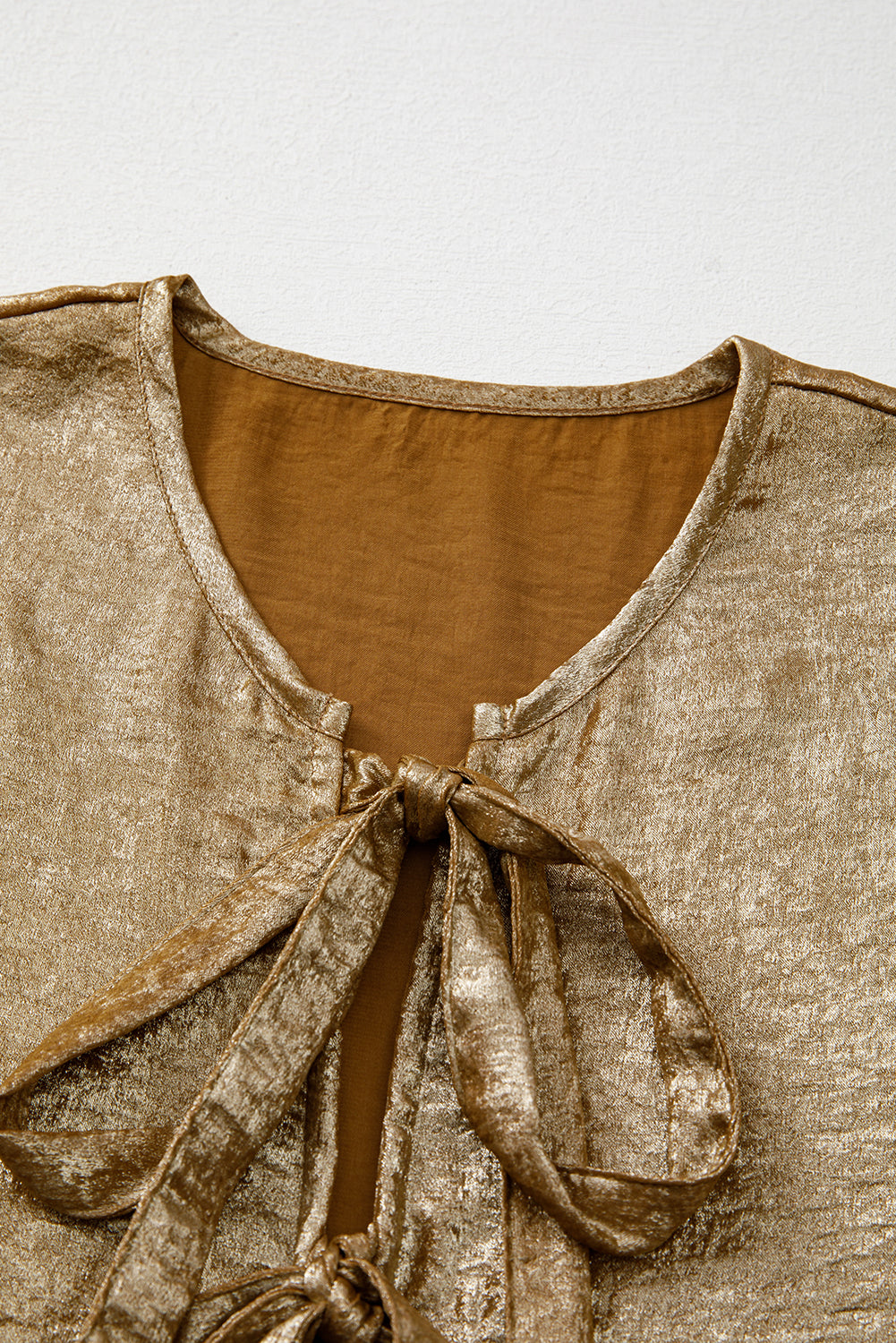Gold Solid Color Bowknot Front Puff Sleeve Blouse - The Fair Lady Shop