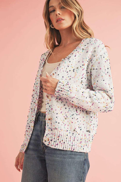 Apricot Confetti Knit Cropped Open Front Cardigan - The Fair Lady Shop