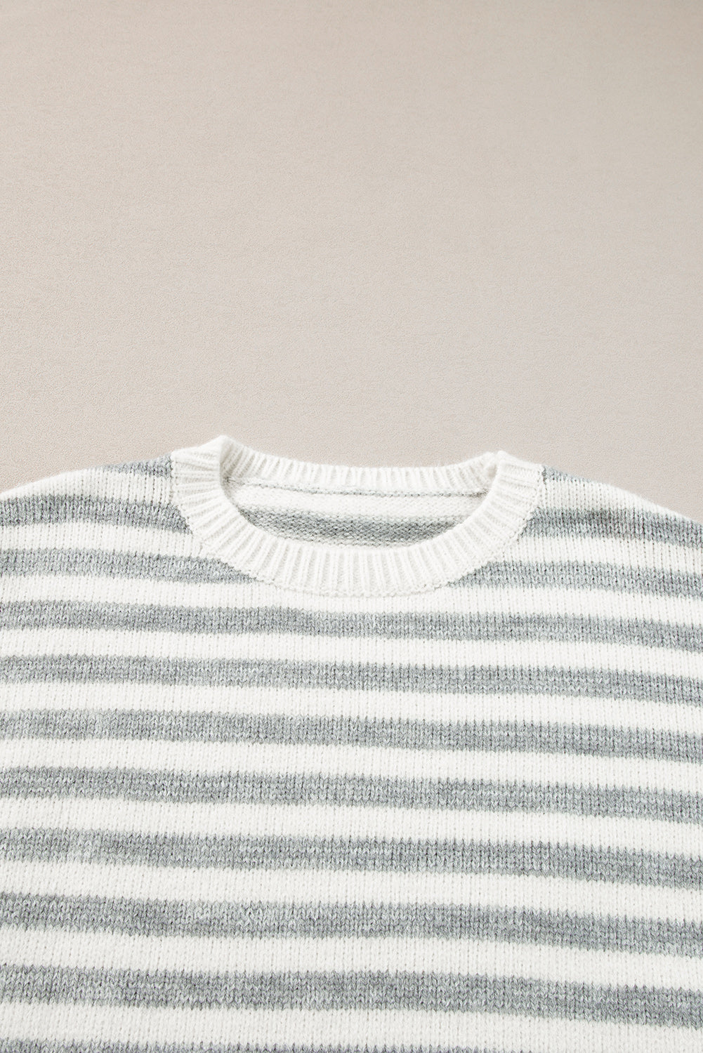 Gray Stripe Drop Shoulder Crew Neck Sweater - The Fair Lady Shop