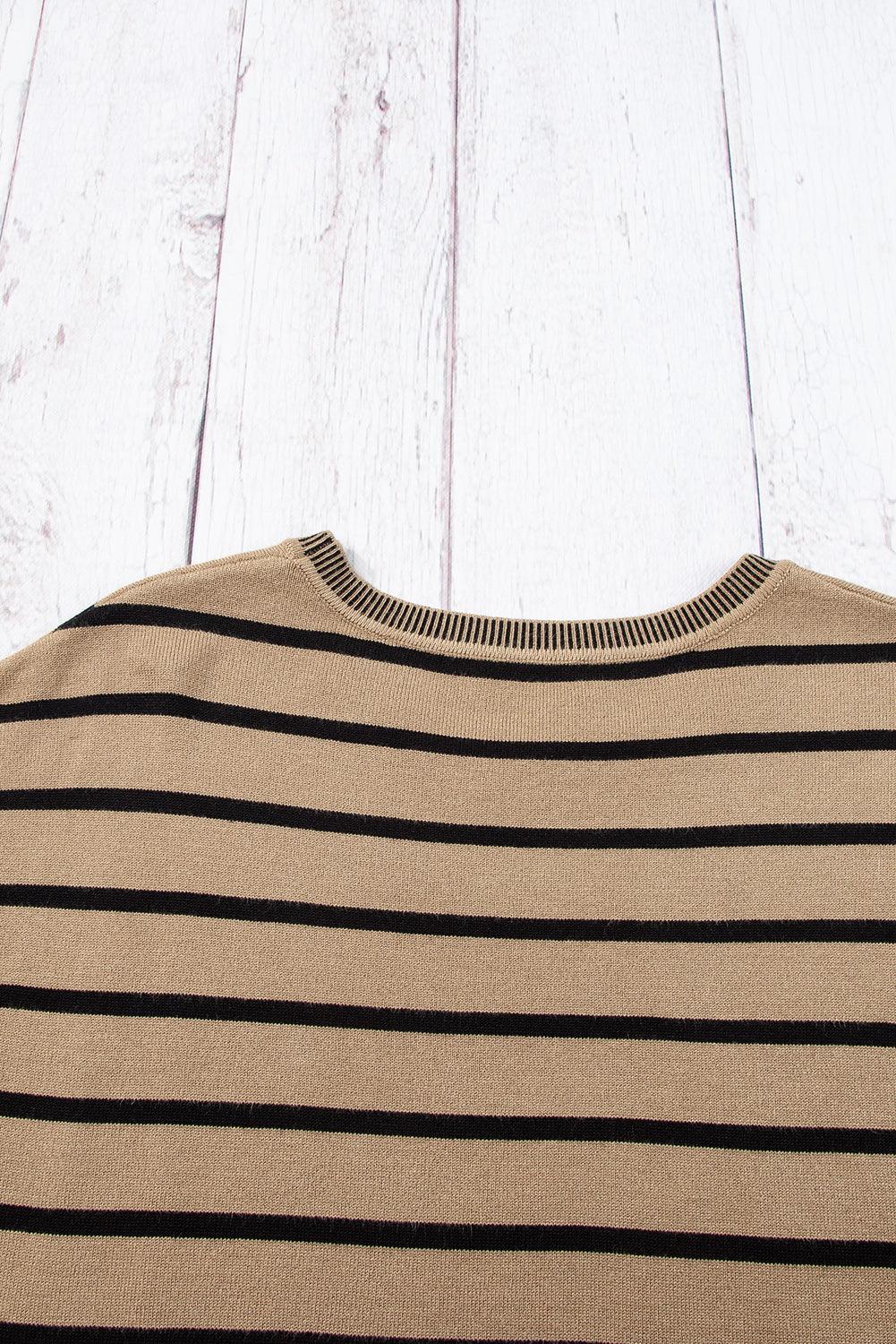 Khaki Stripe Knitted Dolman T Shirt - The Fair Lady Shop