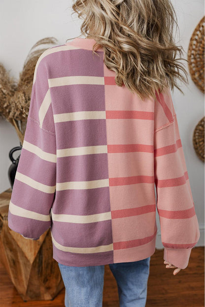 Khaki Stripe Exposed Seam Patchwork Loose Sweatshirts - The Fair Lady Shop