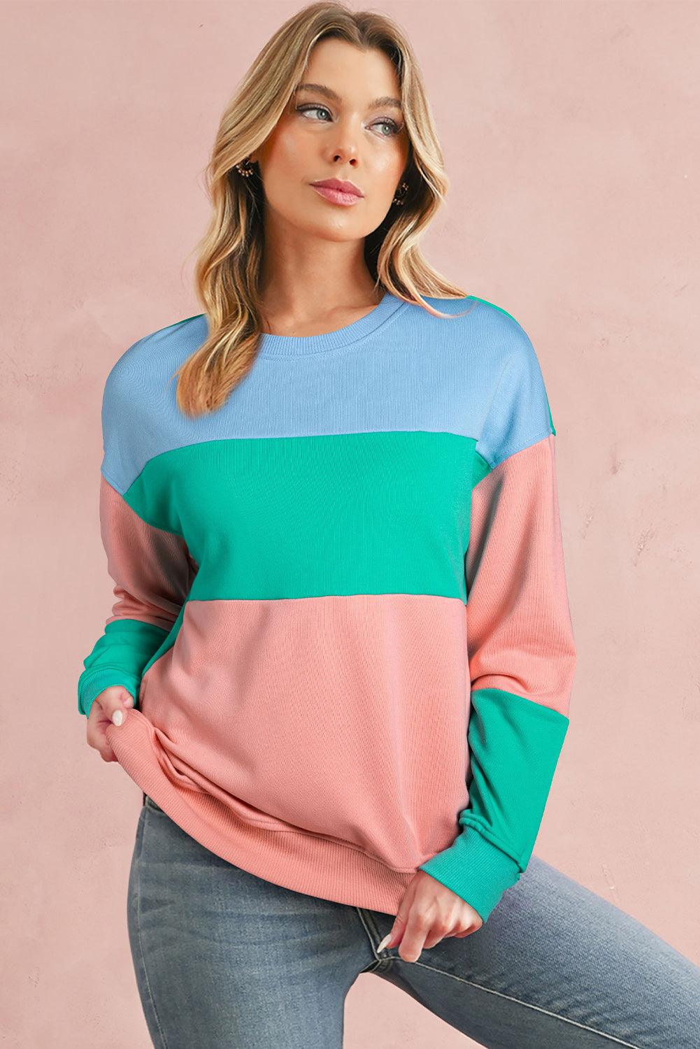 Meadow Mauve Colorblock Patchwork Drop Shoulder Sweatshirt - The Fair Lady Shop