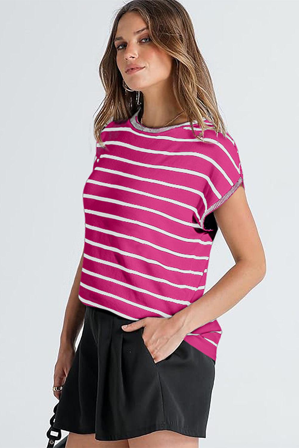 Khaki Stripe Knitted Dolman T Shirt - The Fair Lady Shop