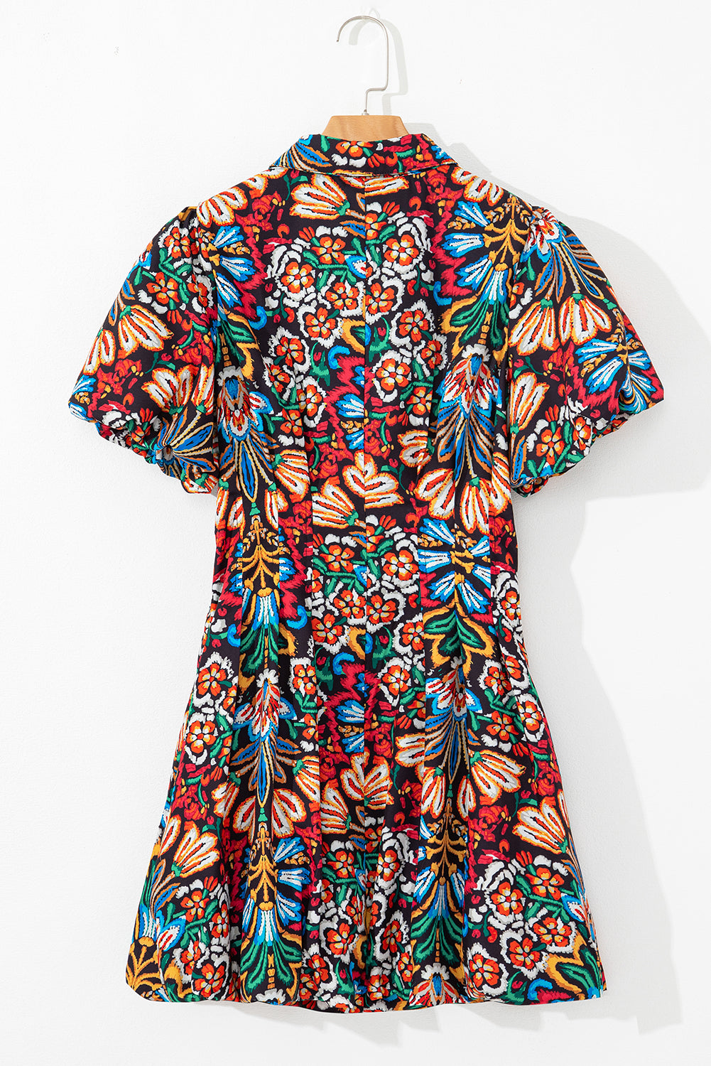 Multicolour Bohemian Floral Bubble Sleeve Dress - The Fair Lady Shop