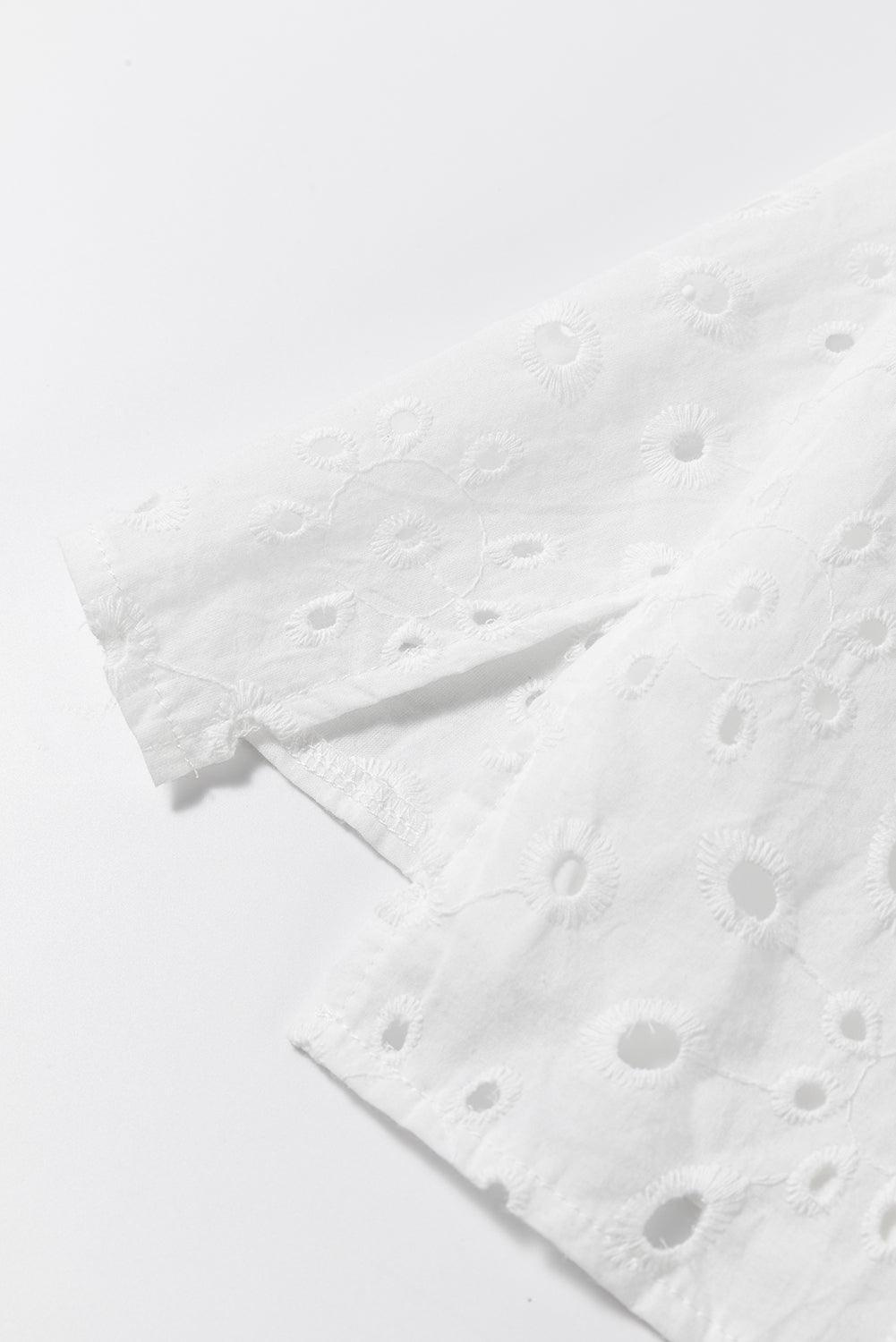 Bonbon Hollow-out Flower Embroidered Short Puff Sleeve Blouse - The Fair Lady Shop