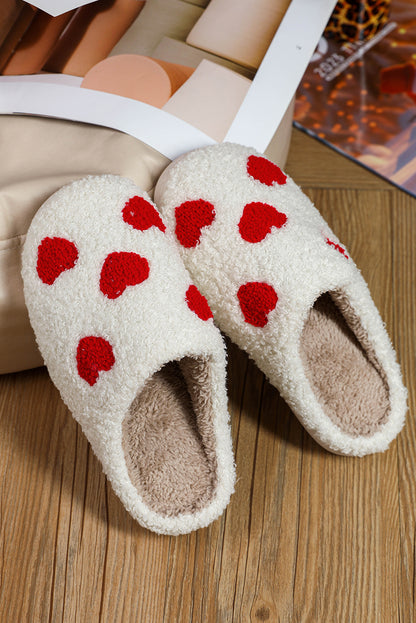 White Valentines Day Hearts Print Plush Slippers - The Fair Lady Shop