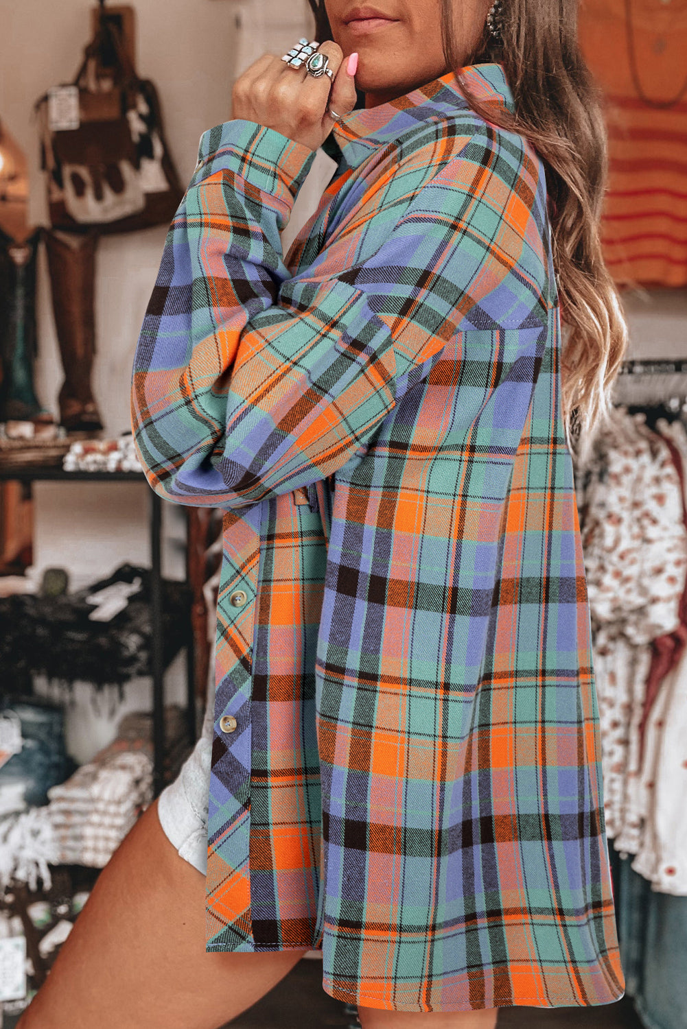 Orange Plaid Print Pocket Loose Shirt - The Fair Lady Shop