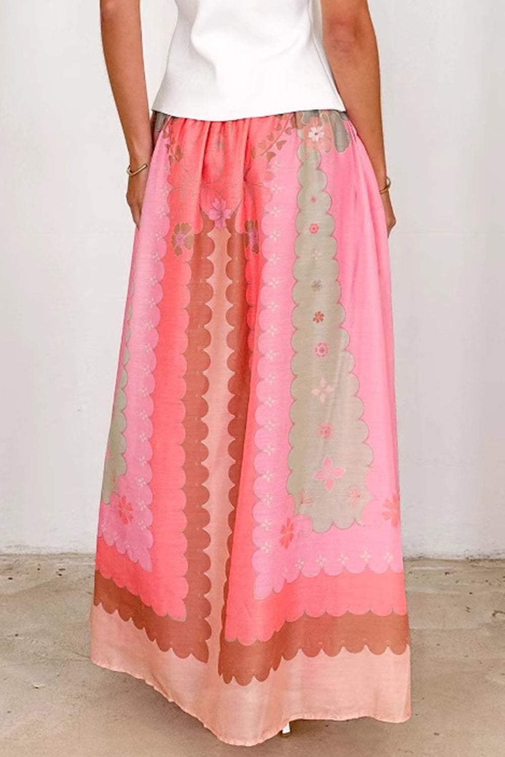 Pink Floral Colorblock Tie High Waist Maxi Skirt - The Fair Lady Shop